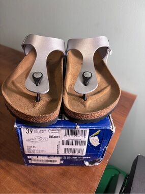 Birkenstock Gizeh Metallic Silver Thong Sandals - Women's